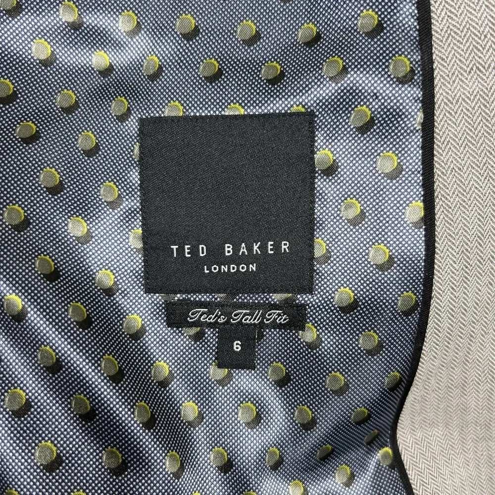 Ted Baker Herringbone Blazer Mens 6 44L Sport Coat Tall Fit Gray Linen Cotton - Picture 5 of 14